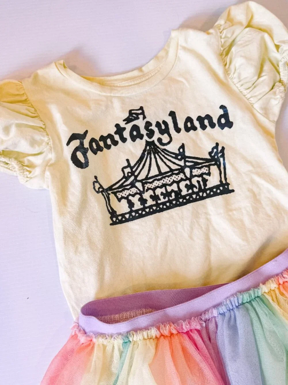 Disney Fantasyland Carousel T shirt‎ and rainbow skirt sister sets 8 & 10
